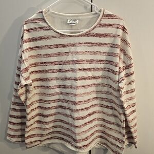 Wild Palms Womans Large Casual Striped Long Sleeve Top in Burgundy and Cream